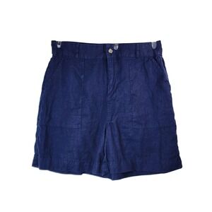 Jones & Co Linen Shorts Large Navy Blue Coastal Grandma Quiet luxury High Rise1